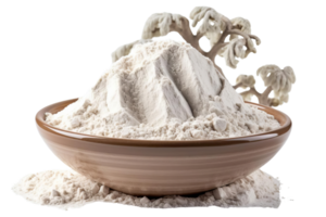A bowl of white powder with a tree in the background png