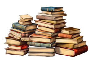 A stack of books with a variety of colors and sizes. The books are piled on top of each other, creating a visually interesting and impressive display. Concept of knowledge and learning png