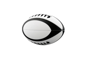 A white and black football with the word ball on it. The ball is in the air and is not touching the ground png