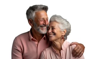 A man and a woman are smiling at the camera. They are both wearing pink shirts png