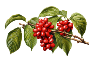 A branch with red berries on it. The berries are small and round. The branch is green and has some water droplets on it png