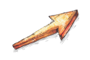 A drawing of an arrow pointing upwards. The arrow is drawn in a stylized way, with a lot of detail and emphasis on the tip. The image has a sense of movement and direction png