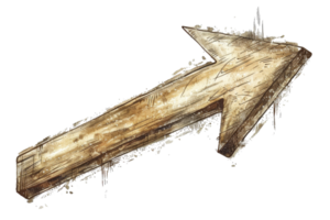 A wooden arrow pointing to the right. The arrow is drawn in a sketchy style, giving it a somewhat old and worn appearance png