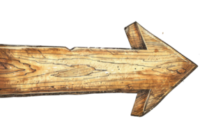 A wooden arrow pointing to the right. The arrow is drawn in a pencil sketch style. The image has a vintage feel to it png