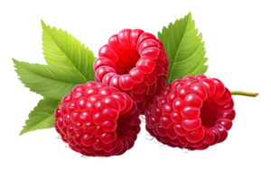 Three red raspberries on a leaf. The raspberries are ripe and ready to be eaten png