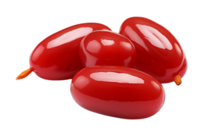 Close-up of shiny red goji berries isolated on a transparent background. showcasing fresh and vibrant superfood ideal for healthy eating and natural diets. png