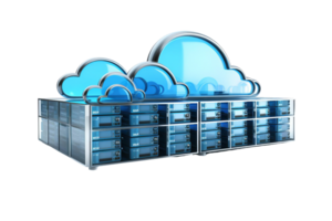Digital cloud computing servers illustration showcasing data storage and cloud technology for modern web hosting solutions. png