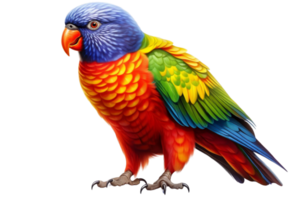 Colorful parrot with vibrant feathers in a standing pose, showcasing its beautiful and diverse plumage. png