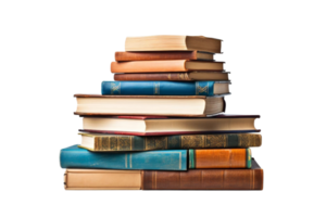 Stack of vintage and modern books in various colors and sizes, isolated on transparent background. Perfect for education, library, or reading concepts. png