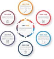 Circle infographic template with six elements, steps or options, workflow or process diagram vector