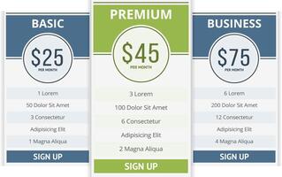 Pricing table template with three plans for websites vector