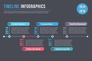Horizontal timeline infographic on dark background vector