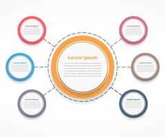 Circle diagram with six elements, steps or options, flowchart or workflow diagram template vector