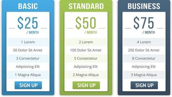 Pricing table template with three plans for websites vector
