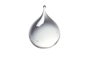 A clear liquid in a glass bottle with a droplet of water on top. The droplet is almost touching the edge of the bottle png