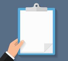 Hand with clipboard, flat design vector