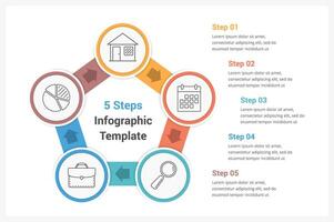 Circle infographics template with five elements vector