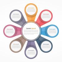Circle diagram with eight elements, steps or options, flowchart or workflow diagram template vector