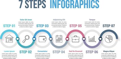 Infographic template with 7 steps or options, workflow, process diagram vector