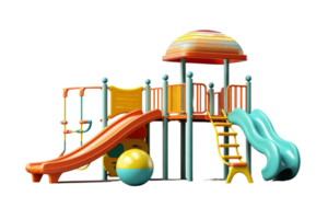 A colorful playground with a yellow and blue ball and a slide. The playground is designed for children and is very bright and cheerful png