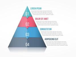 Pyramid chart with four elements with numbers and text, pyramid infographic template vector