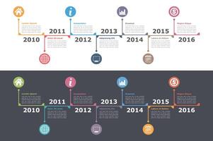 Timeline infographics on white and dark background, workflow or process diagram, flowchart vector