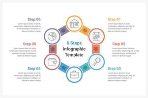 Circle infographics template with six elements vector