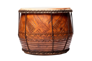 A large wooden drum with a rope around it. The drum is brown and has a pattern on it png