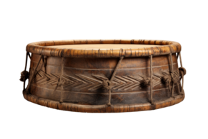 A large wooden drum with a rope around it. The drum is old and has a rustic look to it png