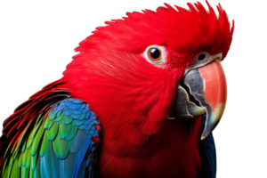 A colorful parrot with a red beak and green and blue feathers. The bird is looking directly at the camera png
