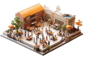 A group of people are gathered outside a restaurant, with a few umbrellas providing shade. The scene is lively and bustling, with many people sitting at tables and enjoying the outdoor atmosphere png