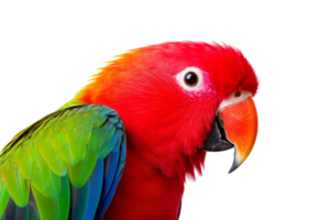 A colorful parrot with a red beak and green and blue feathers. The bird is looking directly at the camera png