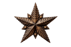 A gold star with a leafy design on it. The star is surrounded by small balls and has a shiny, metallic appearance png