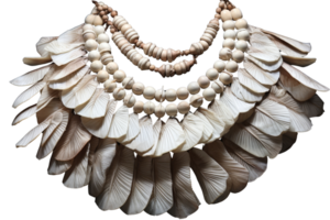 A necklace made of feathers and beads. The feathers are arranged in a way that creates a sense of movement and flow png