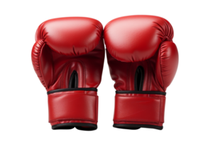 Two red boxing gloves are shown in a close up. The gloves are made of leather and have a black band around the wrist. The gloves are positioned so that the viewer can see the knuckles png