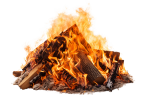 A pile of burning wood with flames shooting up from it. The fire is hot and bright, and the wood is charred and blackened. The scene is intense and dramatic, with the flames creating a sense of danger png