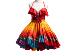 A colorful dress with a red top and yellow skirt. The dress is designed to look like a rainbow png