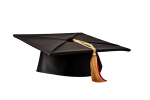 Black graduation cap with tassel on a transparent background. symbolizing education, achievement, and success in academia. png