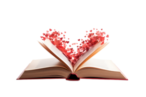 A book is open to a page with a heart on it. The heart is surrounded by many other hearts, creating a beautiful and romantic scene png