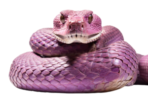 Close-up of a vibrant pink coiled snake with intricate scale patterns, perfect for animal and wildlife-themed projects. png