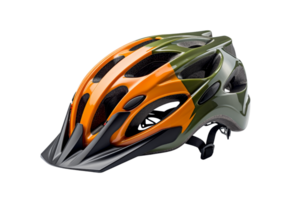 A green and orange helmet with a black visor. The helmet is designed to protect the head from injury during activities such as biking or skateboarding png