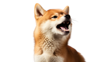 A small dog with a big mouth is looking up at the camera. The dog's mouth is open and its tongue is hanging out. The dog's fur is fluffy and it has a cute, innocent expression on its face png