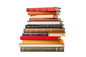 A stack of books with the top book being red. The books are piled on top of each other png