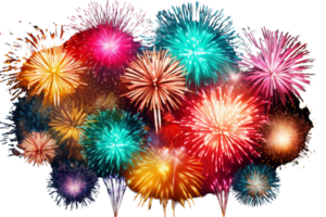 A colorful fireworks display with many different colored fireworks. The fireworks are in the air and are creating a festive atmosphere png
