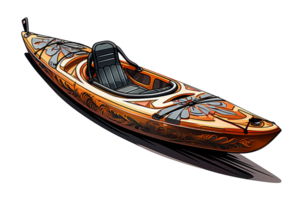 Beautifully designed kayak with intricate graphics and a comfortable seat, perfect for adventurous water sports enthusiasts. png