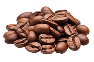 A pile of roasted coffee beans on a transparent background. showcasing their rich color and texture. Perfect for food and beverage themes. png