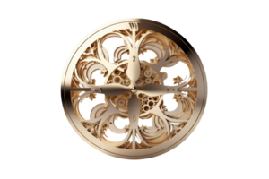 Intricate golden gear mechanism with decorative design on a transparent background. showcasing elegance and detailed craftsmanship. png