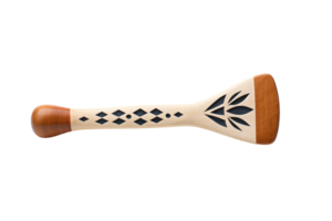 A wooden spoon with a floral design on it. The spoon is long and thin, with a wooden handle png