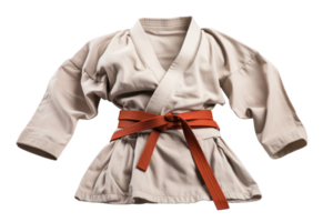 Karate uniform with a red belt, isolated on a transparent background. representing martial arts, discipline, and training attire. png