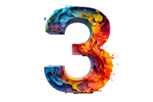 The number 3 is in a colorful, abstract style. The colors are bright and vibrant, and the letters are not perfectly formed. This type of design could be used for a fun, playful, or creative project png
